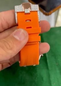 Luxury Men's Quartz Watch Orange Silicone Band Polygon Case Sapphire Crystal <b>Chronograph</b> Analog Dial Stainless Steel - Product Image 6