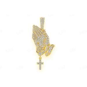 Pendentif Croix Mains en Prière Moissanite Iced Out, Breloque Personnalisée Hip Hop, Disponible en Argent, Or 10K, Or 14K, Bijou Tendance - Product Image 2