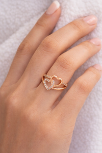 Anillo de Oro Rosa de 14K con Diamantes de Laboratorio, Diseño de Corazones Entrelazados, Anillo Romántico de Doble Corazón, Regalo de San Valentín para Ella - Product Image 6
