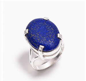 Natural <b>Lapis</b> <b>Lazuli</b> Oval <b>Ring</b> 925 Sterling Silver Handmade Gemstone <b>Ring</b> Deep Blue Statement Jewelry - Product Image 1