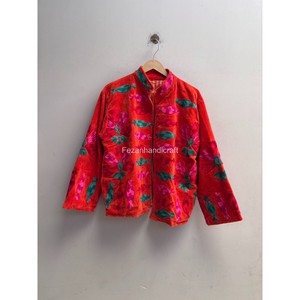 Chaqueta de terciopelo indio con bordado uzbeco Suzani y forro interior de algodón, abrigo para mujer para fiestas. - Product Image 2