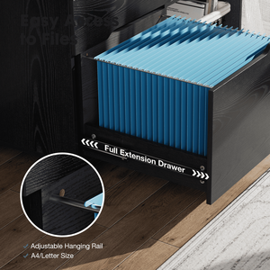 Mobiletto Portadocumenti a 3 Cassetti con Ruote, Supporto per Stampante in Legno con Ripiani Aperti per Ufficio Domestico, Nero - Product Image 4