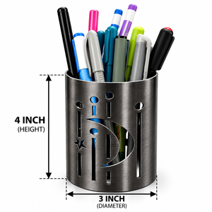 Portalápices Moderno de Acero Inoxidable con Diseño Hueco de Luna Creciente y Estrella, Organizador de Lápices Plateado para Escritorio de Oficina - Product Image 5