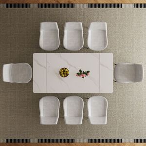 Set Tavolo da Pranzo Rettangolare Moderno con Piano in Pietra Sinterizzata Allungabile e Gambe in Acciaio al Carbonio Nero, Arredamento Elegante per Sala da Pranzo - Product Image 2