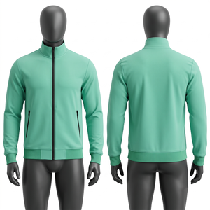 Chaqueta de Forro Polar para Hombre, 240g, Tejido Interlock de Poliéster y Spandex, Verde Menta, Botones de Cuerno, Bordado Personalizado, Logotipo DTF con Transferencia Térmica - Product Image 1