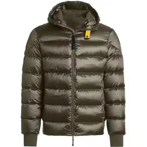 Men's Olive Green <b>Hooded</b> Puffer <b>Jacket</b> Windproof Polyester Winter Coat Zipper Closure Regular Fit Solid Color Casual Style 2026 - Product Image 1