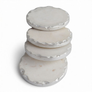 ชุดแผ่นรองแก้วและแผ่นรองอาหาร 4 ชิ้น ดีไซน์ทันสมัย ทำจากหินอ่อนสีขาว รูปทรงเรขาคณิต ปลอดภัยสำหรับอาหาร ราคาดี - Product Image 1