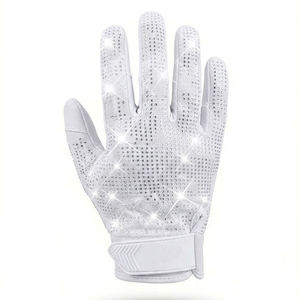 Gants de football américain blancs à doigts entiers, antidérapants, ornés de strass, en polyester respirant, avec fermeture auto-agrippante - Product Image 1