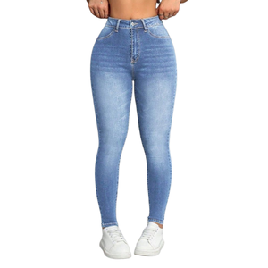 Jeans de mezclilla de alta calidad para mujer, talla grande, rectos, elásticos, de cintura alta, transpirables, con bordado, sexys, casuales y elegantes. - Product Image 1