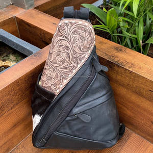 Cheveux sur sac de poitrine en cuir usiné Vintage en cuir véritable bandoulière décontracté épaule cartable personnalisé Convertible fronde sac à dos - Product Image 2