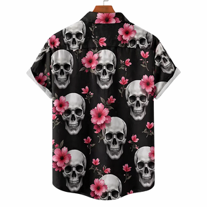 Men's Casual Summer Shirt 280Grams Breathable Anti-Pilling Satin Fabric Short Sleeve Floral Printed Design satin 100% polyester - Product Image 2