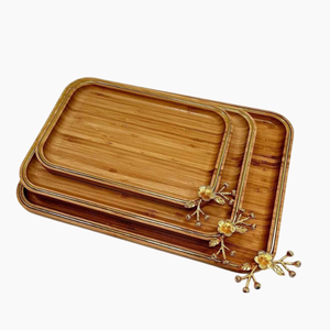 High Quality Wooden Oval <b>Tray</b> With Gold Floral Accent Home Kitchenware Food Serving <b>Tray</b> Dessert <b>Snacks</b> Serving Platter For Sale - Product Image 1