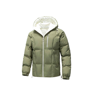 Chaqueta acolchada de lona con capucha verde oliva para hombre, cálida para invierno, con cremallera, cortavientos, gruesa, de ajuste holgado, duradera, precio mayorista económico - Product Image 1