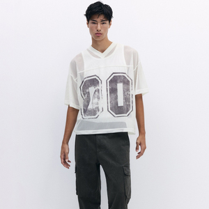 Camiseta Deportiva de Malla con Cuello en V, Blanca, 100% Poliéster, Manga Corta, Corte Holgado, Transpirable, Personalizada, Unisex, para Todas las Temporadas - Product Image 1