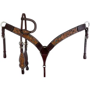 Premium Western <b>Leather</b> Headstall Breast Collar Reins Set Hand <b>Tooled</b> Horse Riding Tack - Product Image 3