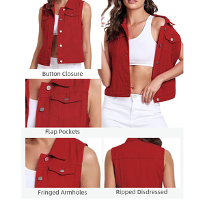 Chaleco Vaquero para Mujer, Calidad Premium, 100% Algodón, Transpirable, Estilo Único para Adultos, Botones Cubiertos, Chaleco Vaquero Informal para Mujer - Product Image 3