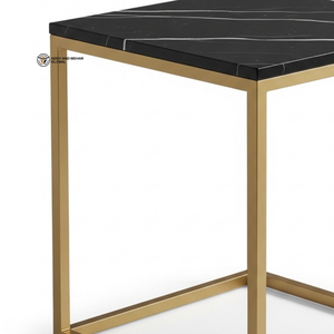Taburete Moderno con Base de Metal y Tapa de Mármol Negro – Taburete Lateral Cuadrado Contemporáneo con Base Dorada para Sala de Estar, Dormitorio - Product Image 5
