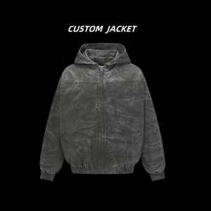 Nesta Sports Manufacturer Vintage Oversize Tie-Dye Dark Grey Men’s <b>Jacket</b> High Quality Acid Wash Heavyweight <b>Zip</b> <b>Up</b> <b>Jacket</b> - Product Image 4