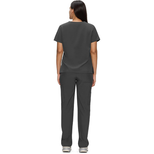 Nuevo Conjunto de Uniforme Médico Unisex con Cuello en V, Color Gris Oscuro, Algodón y Poliéster, Pantalones con Bolsillos, Transpirable y Antiarrugas - Product Image 2