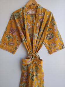 Robe Kimono Longue en Coton Premium, Peignoir Floral à Manches Longues, Col en V, Ceinture Fixe, Poches – Vente en Gros, Exportation, Fabricant - Product Image 2