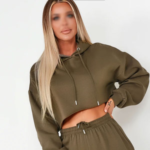 Conjunto de Sudadera Corta Verde Oliva para Mujer con Pantalones Jogger a Juego, Sudadera de Punto Oversize de Manga Larga, Atuendo Casual Transpirable para Invierno - Product Image 2