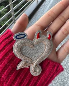 Iced Out Moissanite Heart Angel Devil Pendant 925 <b>Silver</b> Two Tone Gold Plated Hip Hop <b>Charm</b> for Party - Product Image 2