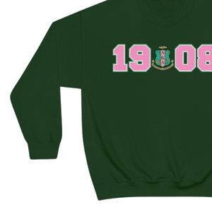 เสื้อสเวตเชิ้ตคอกลมสีเขียวเข้ม พิมพ์ลายกราฟิกสีชมพูและสีเขียว 1908 แขนยาว ผ้าฝ้ายฟลีซ สไตล์ลำลอง เสื้อพูลโอเวอร์สำหรับผู้หญิง - Product Image 4