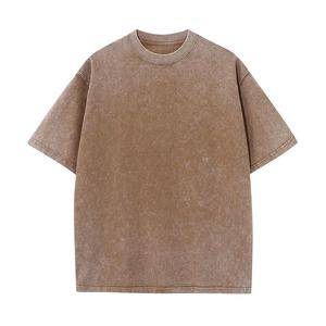 เสื้อยืดโอเวอร์ไซส์สีพื้นผ้าฝ้าย 100% ล้างสีแบบแอซิด สีน้ำเงิน สำหรับผู้ชายไซส์ใหญ่ ทรงหลวม สวมใส่สบาย แขนสั้น สไตล์สตรีทแวร์ - Product Image 6