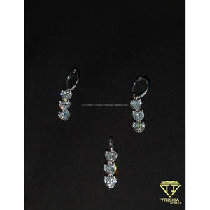 Moissanite Diamond Heart Jewelry Set Triple Heart Pendant Necklace with <b>Matching</b> Hoop Earrings for Women By Trisha Jewels - Product Image 3