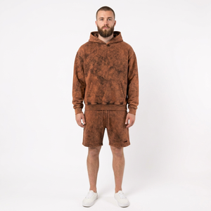Conjunto de Sudadera con Capucha y Pantalones Cortos para Hombre, Felpa Gruesa, Dos Piezas, Estilo Casual con Logotipo Aplicado, Cordón en la Cintura y Bolsillos - Product Image 2