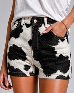 <b>Women</b> Cowhide <b>Leather</b> <b>Shorts</b> Genuine Cowhide High Rise Elegant Fashion Casual Streetwear Luxury <b>Shorts</b> Custom OEM Custom - Product Image 5