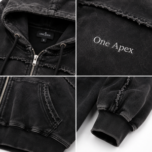 ONE APEX Sweat à capuche zippé oversize court pour femme, en molleton épais premium, respirant, doublé, délavé et vieilli, streetwear d'hiver - Product Image 6