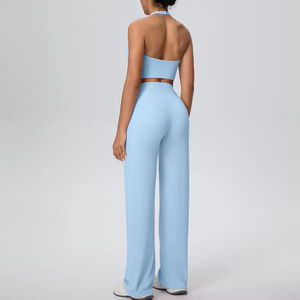 Conjunto Deportivo de Yoga para Mujer, Diseño con Cordón en el Cuello, Color Sólido, Secado Rápido, Ligero, Dos Piezas - Product Image 6