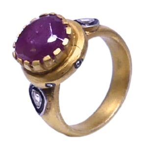 Bague de fiançailles et de mariage classique en argent sterling plaqué or avec rubellite, tourmaline et diamant, sertie en canal, idéale comme cadeau - Product Image 1