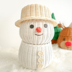 Cute snowman figurines combo eco-friendly weave rattan <b>christmas</b> figurine mini decor snowmans - Product Image 4