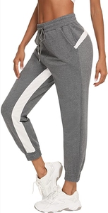 Pantalon de jogging noir pour femme avec bande latérale blanche, taille élastique et cordon de serrage, décontracté, en maille mi-lourde, pour l'automne - Product Image 4