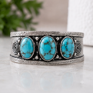 Jewelry Town JT-044 Frontier Turquoise Wide <b>Cuff</b> Bangle Gold/<b>Silver</b> Plated Brass Bezel Set Classic Western Style Unisex Gift - Product Image 4