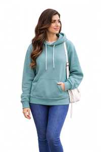 Sudadera con capucha de modal transpirable de manga larga para mujer, corte regular, con logo frontal, ecológica, de largo hasta la cadera, con cremallera completa - Product Image 3