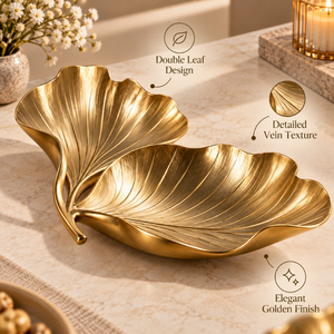 Bandeja de Servir Dorada con Doble Hoja |   Plato Decorativo de Metal para Aperitivos y Postres, Centro de Mesa Elegante y Lujoso para Decoración del Hogar - Product Image 4