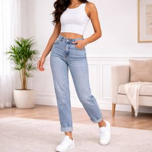 กางเกงยีนส์ผู้หญิงสีพื้นขายส่ง ผ้าฝ้ายยืด ระบายอากาศ แห้งเร็ว กางเกงยีนส์แฟชั่นลำลองสำหรับผู้หญิง - Product Image 1