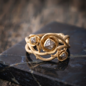 Anillo Abierto de Plata Chapada en Oro con Ramas de Flores de Piedra Natural, Joyería de Moda Vintage, Regalo - Product Image 1