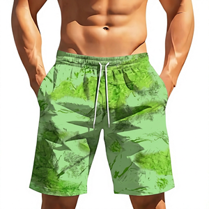 Men's White Sublimation Printed Double <b>Layer</b> Polyester/Cotton Board Shorts <b>Mid</b> Waist Drawstring Breathable Quick Dry Pockets - Product Image 3
