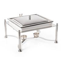 Plat de service carré de luxe en acier inoxydable pour buffet, chauffe-plats de traiteur avec supports à combustible