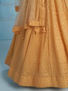 Embroidered Bridal Lehenga Set for Women Short <b>Top</b> Georgette Gold <b>Net</b> Dupatta Wedding Party Outfit Modern Ethnic Dress - Product Image 3