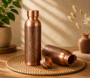 Bouteille d'eau en cuivre pur, finition martelée miroir, anti-fuite, bouteille ayurvédique réutilisable, cadeau de voyage ou de bureau, OEM - Product Image 5