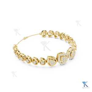 Luxury 14K <b>Solid</b> <b>Gold</b> Unisex Tennis Bracelet Brilliant Cut Lab Grown Diamond Centerpiece Halo Side Diamonds Party Gift - Product Image 3