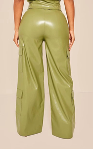 Pantalon en cuir pour femme de qualité supérieure, prix de gros, options de logo personnalisé, pantalon en cuir ample à jambes larges pour femme - Product Image 4