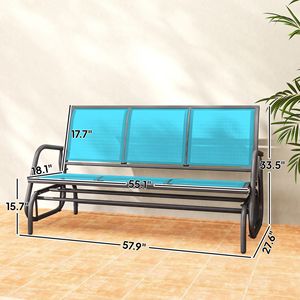 3-Person Outdoor Patio Glider Bench Breathable Mesh Fabric with 3 Seats Blue Metal <b>Frame</b> Porch Glider <b>Swing</b> - Product Image 3