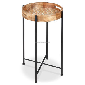 New Arrival Low Price Side End Table Wood Metal Rattan <b>Coffee</b> Tray for Small Spaces Foldable Top Removable Nesting Living room - Product Image 1