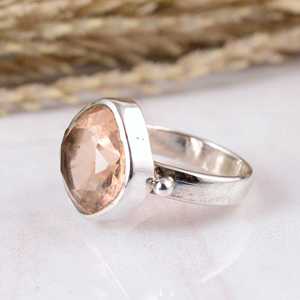 Handmade 925 Sterling Silver Rose <b>Quartz</b> <b>Ring</b> Natural Cushion Gemstone Beaded Statement Band Artisan Handcrafted Adjustable Boho - Product Image 3